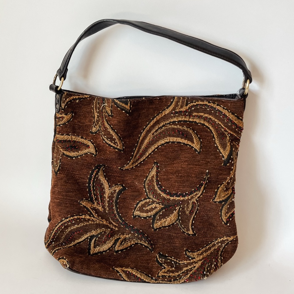 Y2K Brown and Gold Embroidered Shoulder Bag